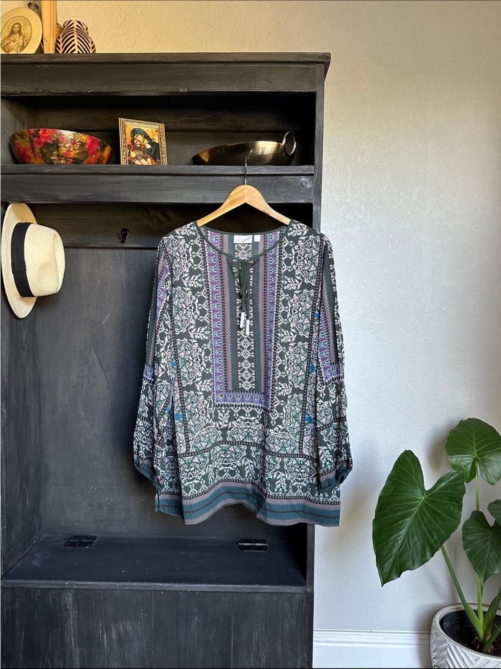 Belle by Kim Gravel Green Multi Embroidered Tunic Top